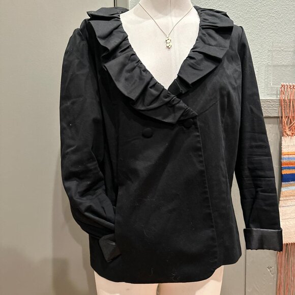 Sandro Black Blazer With Ruffle Collar beautiful - Picture 4 of 7